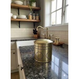 Vtg Lidded Brass Luminary Canister Punched Metal Candle Holder Rustic Primitive